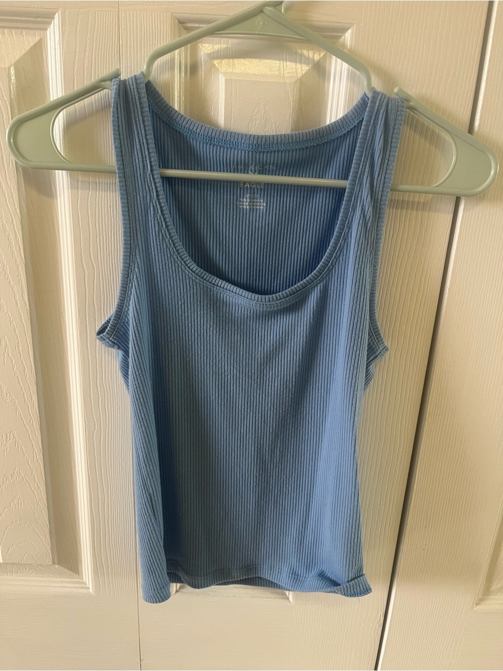 American Eagle Outfitters Ribbed Scoop Tank Top - Light Blue